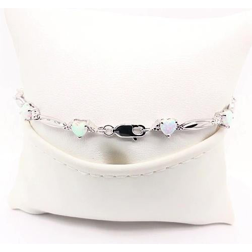 Gemstone Bracelet Heart Shaped Opal Diamond Bracelet 9.54 Carats White Gold 14K Jewelry