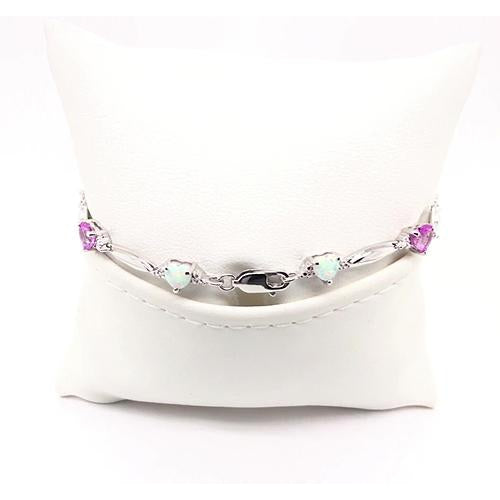 Gemstone Bracelet Heart Shape Pink Amethyst & Opal Diamond Bracelet   Jewelry