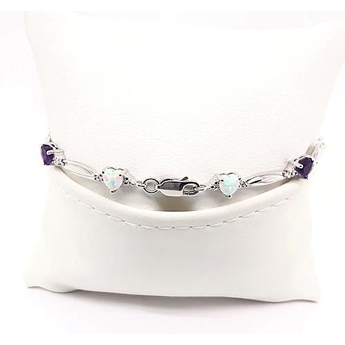 Gemstone Bracelet Heart Shape Purple Amethyst & Opal Diamond Bracelet 9.54 Carats