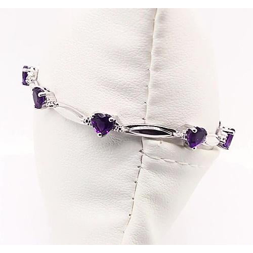 Gemstone  Purple Amethyst Heart Shape Diamond Bracelet   White Gold  New Gemstone Bracelet Bracelet