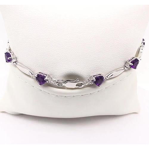 Gemstone Bracelet Purple Amethyst Heart Shape Diamond Bracelet 9.54 Carats Jewelry New