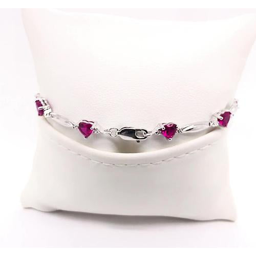  Jewelry New Womans Heart Shape Rhodolite Garnet Diamond Bracelet 