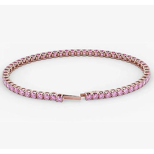 Gemstone Bracelet Pink Sapphire Tennis Bracelet Rose Gold 14K 5.90 Carats Jewelry