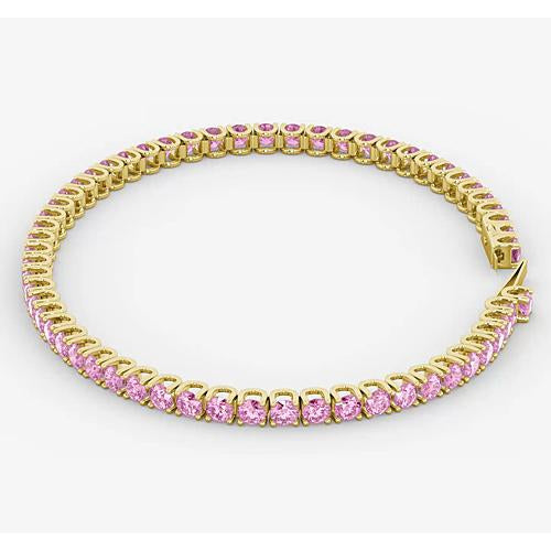 Gemstone Bracelet Pink Sapphire Tennis Bracelet   Women Yellow Gold Jewelry