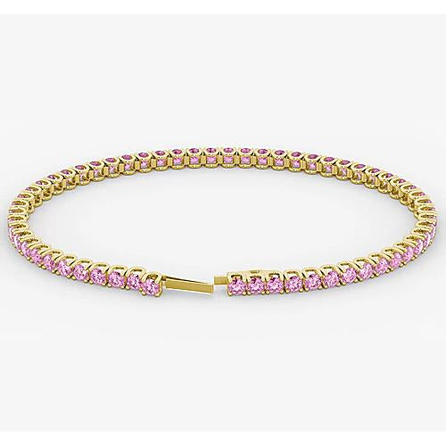 Gemstone Bracelet Pink Sapphire Tennis Bracelet 5.90 Carats Women White Gold Jewelry
