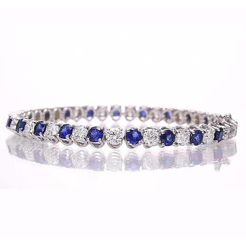 Gemstone   Blue Sapphire   Amazing Womans Anneversary   & Diamond Tennis Bracelet  White Gold Bracelet