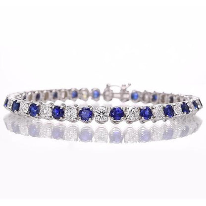  Blue Sapphire   Amazing Womans Anneversary   & Diamond Tennis Bracelet  White Gold