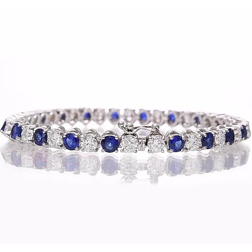  Blue Sapphire   Amazing Womans Anneversary   & Diamond Tennis Bracelet  White Gold