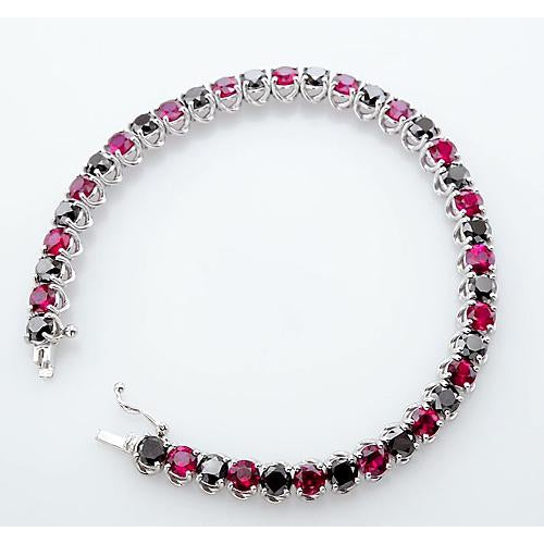 Gemstone Bracelet  Ruby & Black  Amazing Ladies weeding  Diamond Tennis Bracelet Prong