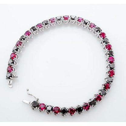 Gemstone Bracelet  Ruby & Black  Amazing Ladies weeding  Diamond Tennis Bracelet Prong