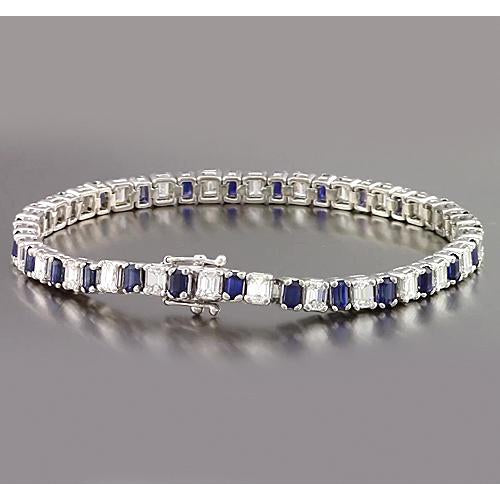 Gemstone Bracelet Emerald Diamond Ceylon Sapphire Tennis Bracelet Prong Set 10 Carats