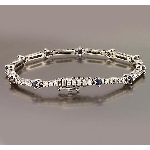 Gemstone Bracelet Tennis Bracelet Blue Sapphire & Diamond 8.4 Carats White Gold 14K New