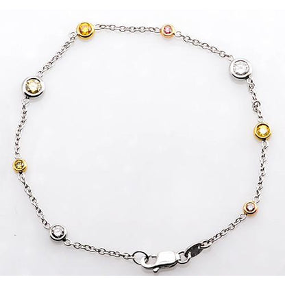 New Amazing Pink & Yellow Sapphire And White Diamond Bracelet   Women Jewelry Gemstone Bracelet