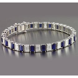 Blue Sapphire Emerald Cut Tennis Bracelet 12 Carats Jewelry New