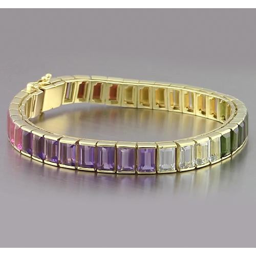 Multi Color Sapphire Emerald Cut Bracelet   Yellow Gold Jewelry Gemstone Bracelet Gemstone Bracelet