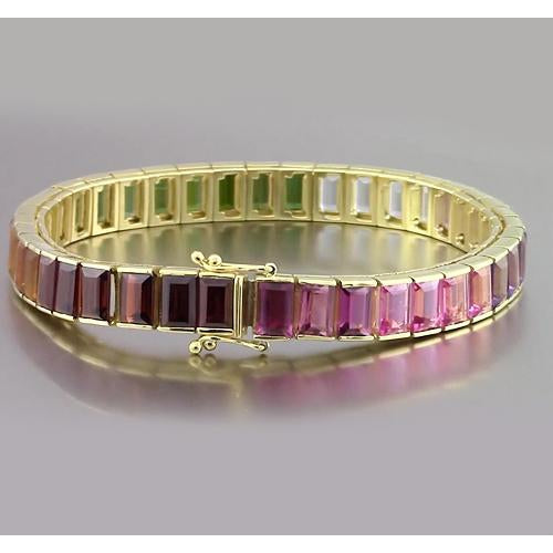 Multi Color Sapphire Emerald Cut Bracelet   Yellow Gold Jewelry Gemstone Bracelet