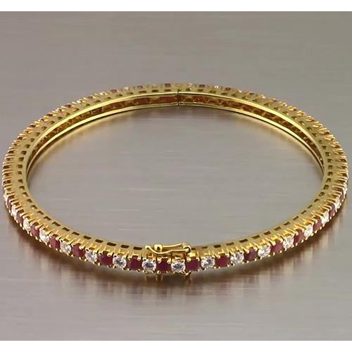 Yellow Gold New Amazing Womans Anneversary  Ruby And Diamond Tennis Bangle