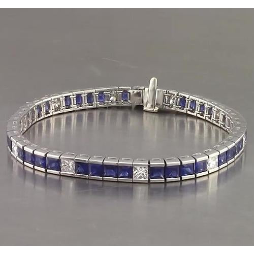 Gemstone  Blue Sapphire Tennis Bracelet Princess Cut  Best Amazing Stylish  White Gold Bracelet