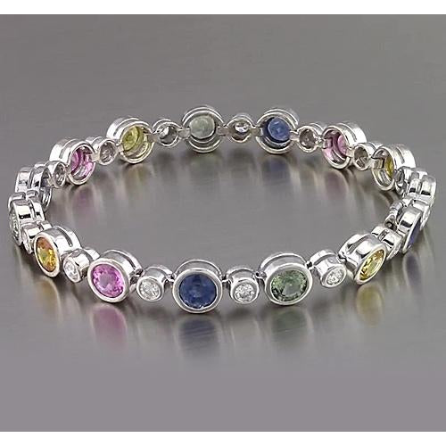 Gemstone Bracelet  Multi Color Sapphire Tennis Bracelet Bezel  New Stylish Amazing  Women Jewelry 