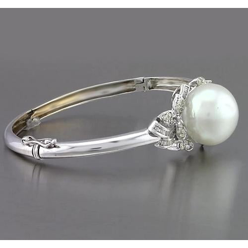 New Stylish Best  Pearl And Diamond Bangle     Baguette Round White Gold Gemstone Bracelet