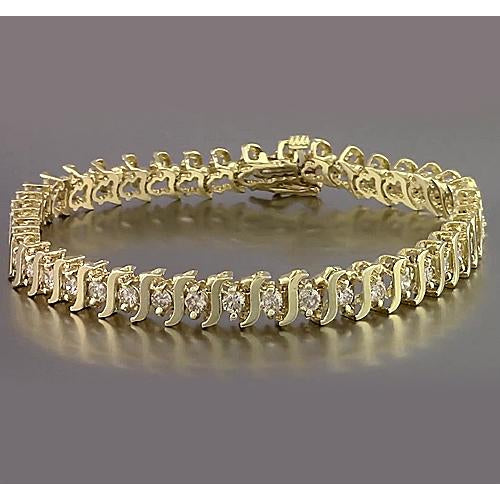 Tennis Bracelet S Style Yellow Gold Diamond Bracelet Prong Set 6.60 Carats New