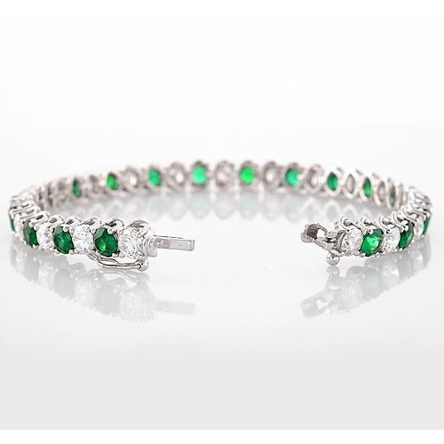 New  Green Emerald & Diamond Tennis Bracelet  Women Jewelry