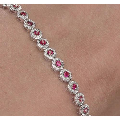 Diamond Tennis Bracelet   Prong Set Pink Sapphire White Gold Gemstone Bracelet