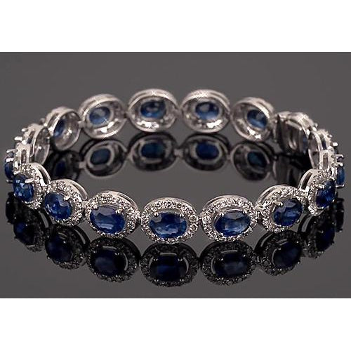 Gemstone Bracelet Blue Sapphire Tennis Bracelet Prong Set 39 Carats Women Jewelry
