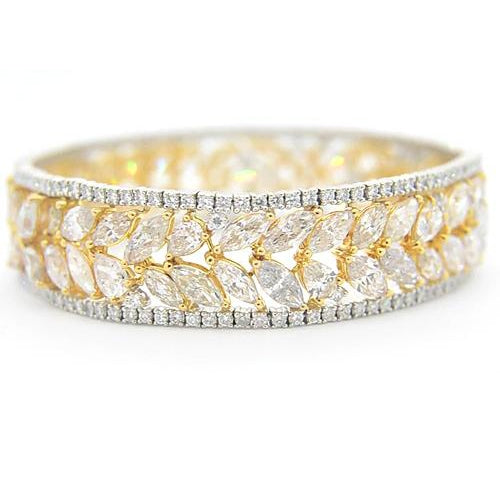 Bangle Women Diamond Bracelet 40.50 Carats Two Tone Gold 14K Prong Jewelry
