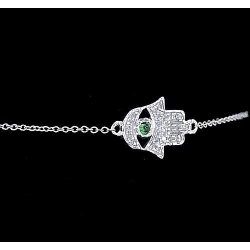 Hamsa Ladies Diamond Bracelet Cabochon Columbian Green Emerald   Gemstone Bracelet