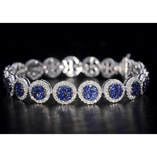 Diamond Tennis Bracelet  Ceylon Blue Sapphire Jewelry Gemstone Bracelet