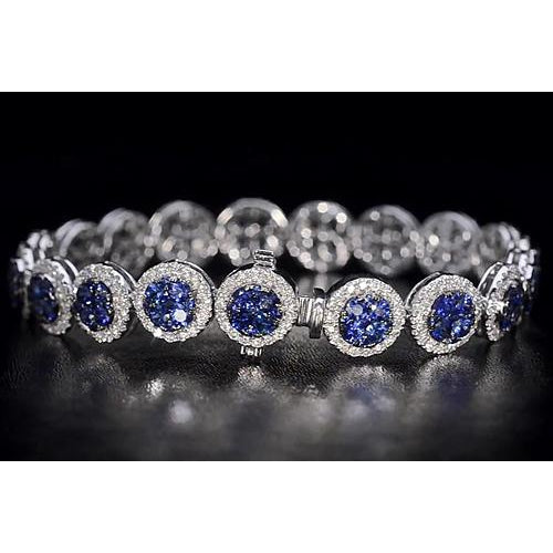 Lady’s Brilliant Engagement   Gemstone Bracelet Diamond Tennis Bracelet  Ceylon Blue Sapphire Jewelry