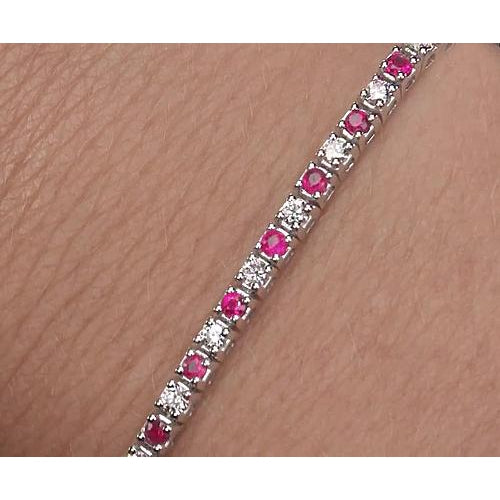 Lady’s Brilliant Engagement   Tennis Bracelet Diamond Pink Sapphire Prong Set   White Gold  Gemstone Bracelet
