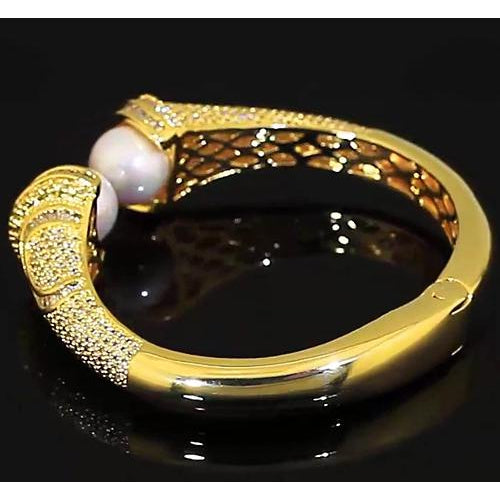 Bangle Pearl Diamond Bangle 10 Mm 5 Carats Women Yellow Gold 14K