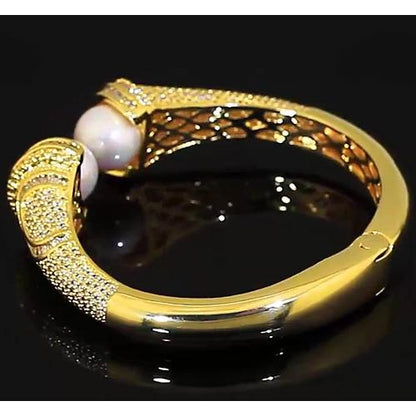 Bangle Pearl Diamond Bangle 10 Mm 5 Carats Women Yellow Gold 14K