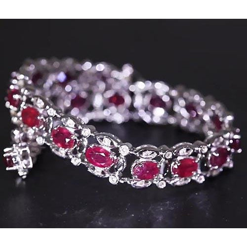 Gemstone Bracelet Ruby Diamond Tennis Bracelet 14.40 Carats Women Jewelry