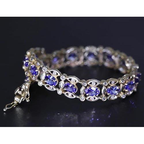 Womans Ceylon Blue Diamond Bracelet  White Gold Women Jewelry New Gemstone Bracelet
