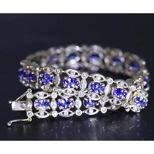 Gemstone Bracelet Ceylon Blue Diamond Bracelet  Weeding White Gold Women Jewelry New