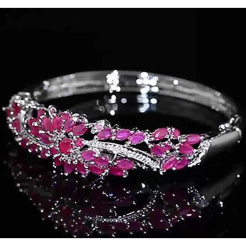 Gemstone Bracelet Diamond Bangle Pink Sapphire 14 Carats Women White Gold Jewelry 14K