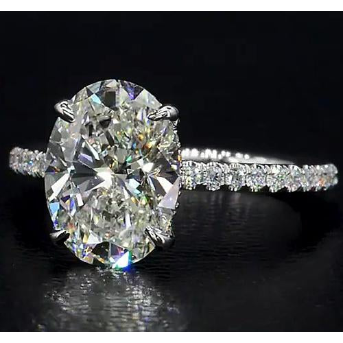 Women Diamond Engagement Ring White Gold Solitaire Ring with Accents