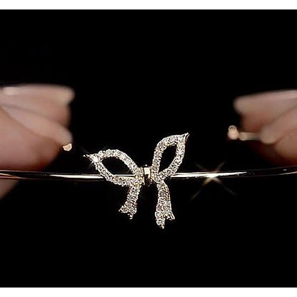 Bangle Diamond Bangle 2 Carats Yellow Gold Bow Tie Women Jewelry