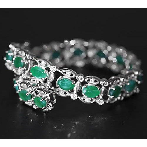Gemstone Bracelet Columbian Green Emerald Diamond Bracelet   White Gold 