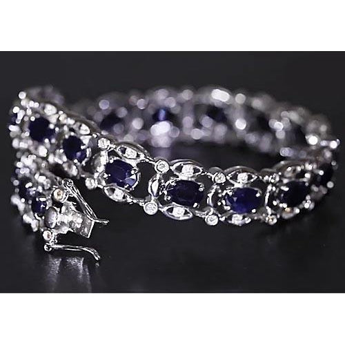  Fancy Lady’s Vintage Style  Ceylon Blue Diamond Bracelet   White Gold