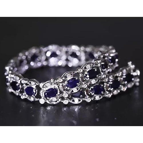 Gemstone Bracelet Ceylon Blue Diamond Bracelet 21 Carats White Gold 14K
