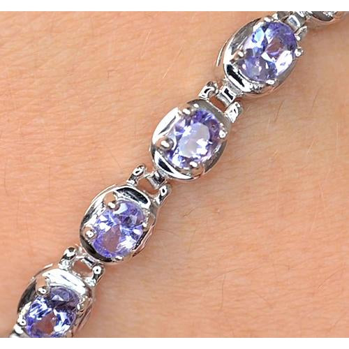 Gemstone Bracelet Blue Sapphire Diamond Tennis Bracelet Prong Set 18 Carats Jewelry