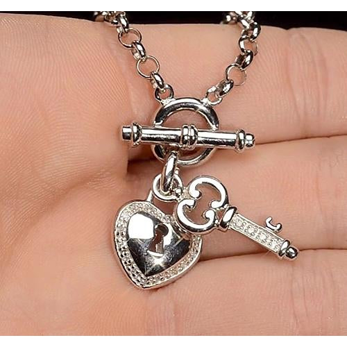 Chain Bracelet Diamond Charm Bracelet Lock & Key Heart 1 Carat Women Jewelry New