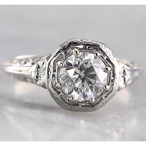 Old Miner Round Diamond Ring White Gold 14KTapered Shank Style Round Diamond Ring White Gold Carat Engagement Ring