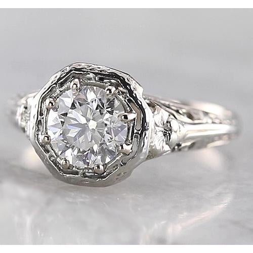 Engagement Ring Tapered Shank Style Round Diamond Ring White Gold 