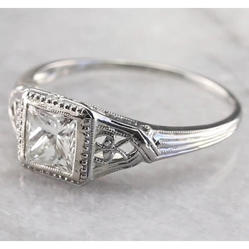Engagement Ring Vintage Style 1 Carat Solitaire Princess Diamond Ring White Gold