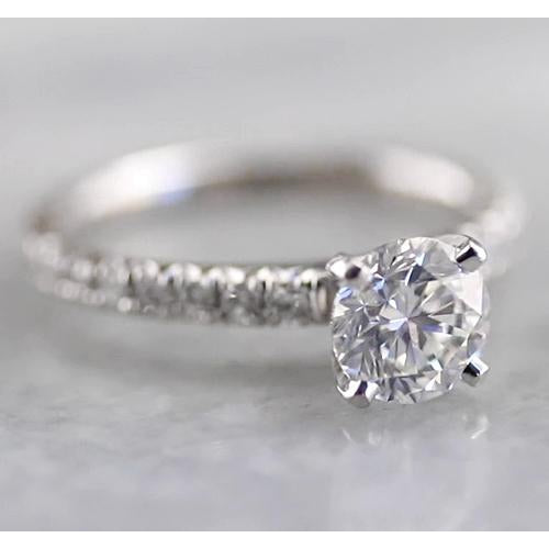 Solitaire Ring with Accents  Natural Brilliant Engagement White Gold Diamond Solitaire Ring with Accents